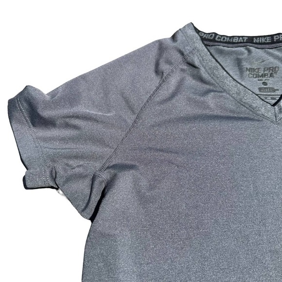 Nike Pro Combat Dri Fit T Shirt Womens Fitted Lightweight Gray Extra Small - Picture 3 of 10